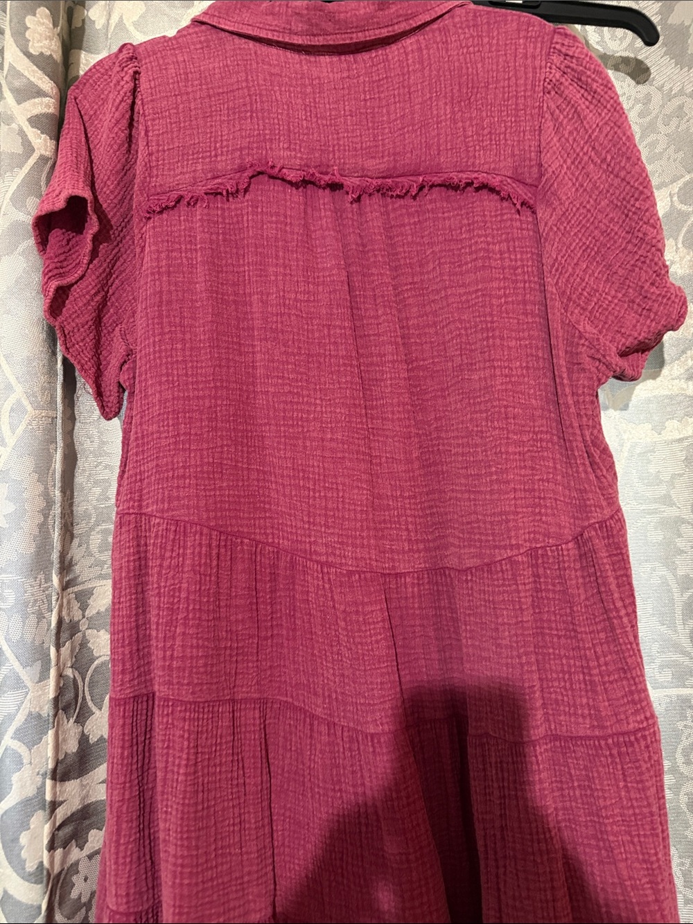 Women’s Magenta Tiered Button-Front Gauze Dress - Picture 5 of 5